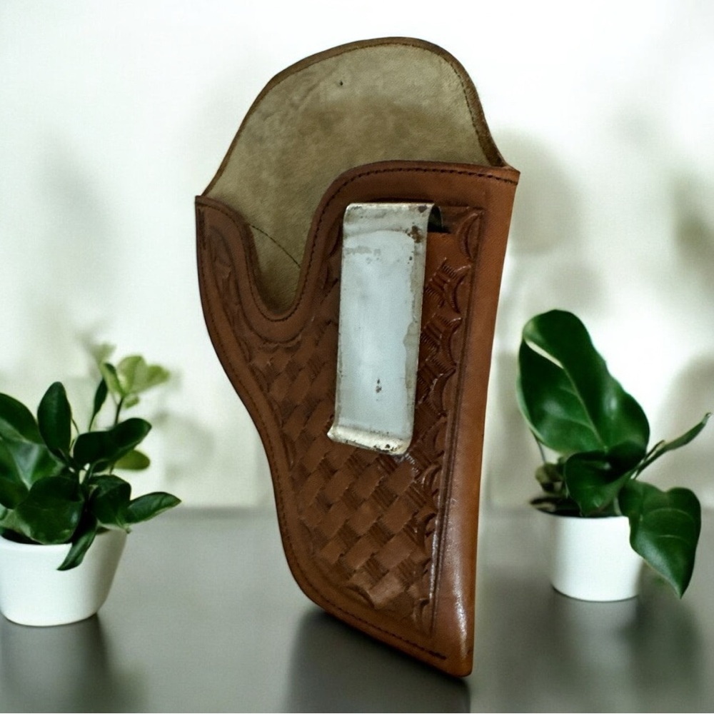 Vintage Brown Leather Holster with Metal‎ Belt Clip Western Style Handmade